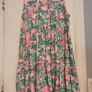Lilly Pulitzer Pink and Green Tropical Tiered Dress
